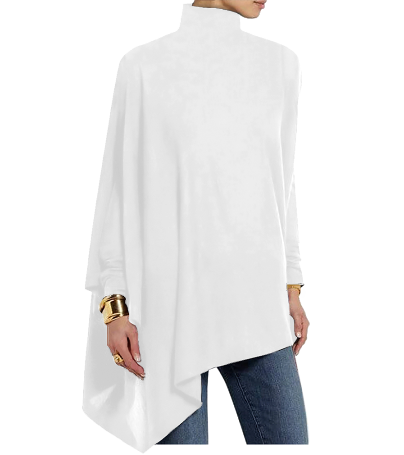 女不对称高领长袖T恤LTW20320 - 仿棉-200g/S